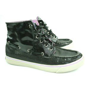 Sperry Women's Size 8M Black Metallic Top Sider Boat Shoes High Tops Sequin